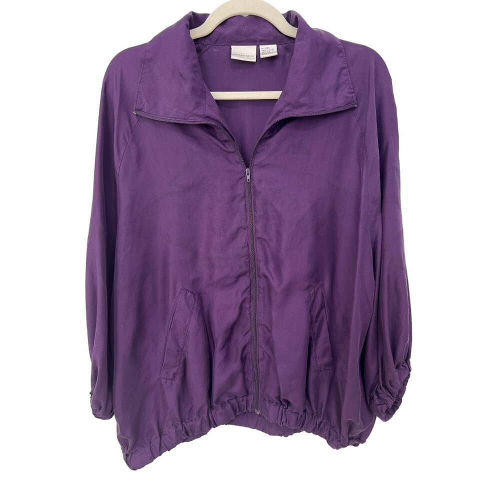 Newport News Silk Full Zip Raglan Sleeve Jacket Womens 16 Purple Outdoor Active